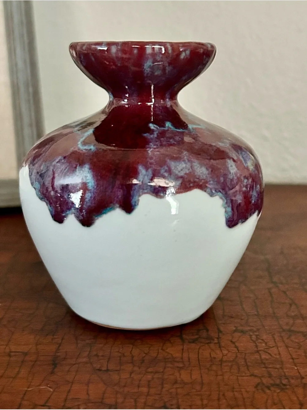 Anthropologie Vase Set Bud Vases Ceramic Burgundy Drip Glaze Boho Home Decor